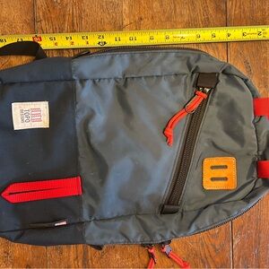 TOPO Designs Light Pack 15L navy Blue with Red pulls & Black YKK zips. Backpack.
